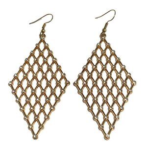 Gold Mesh Diamond-Shaped Dangle Earrings With Rhinestone Accents